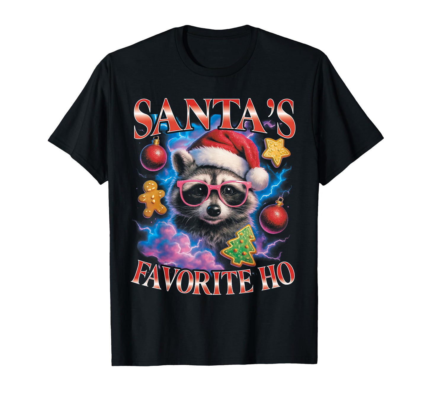Santa's Favorite Ho Racoon Funny Bootleg Christmas T-Shirt