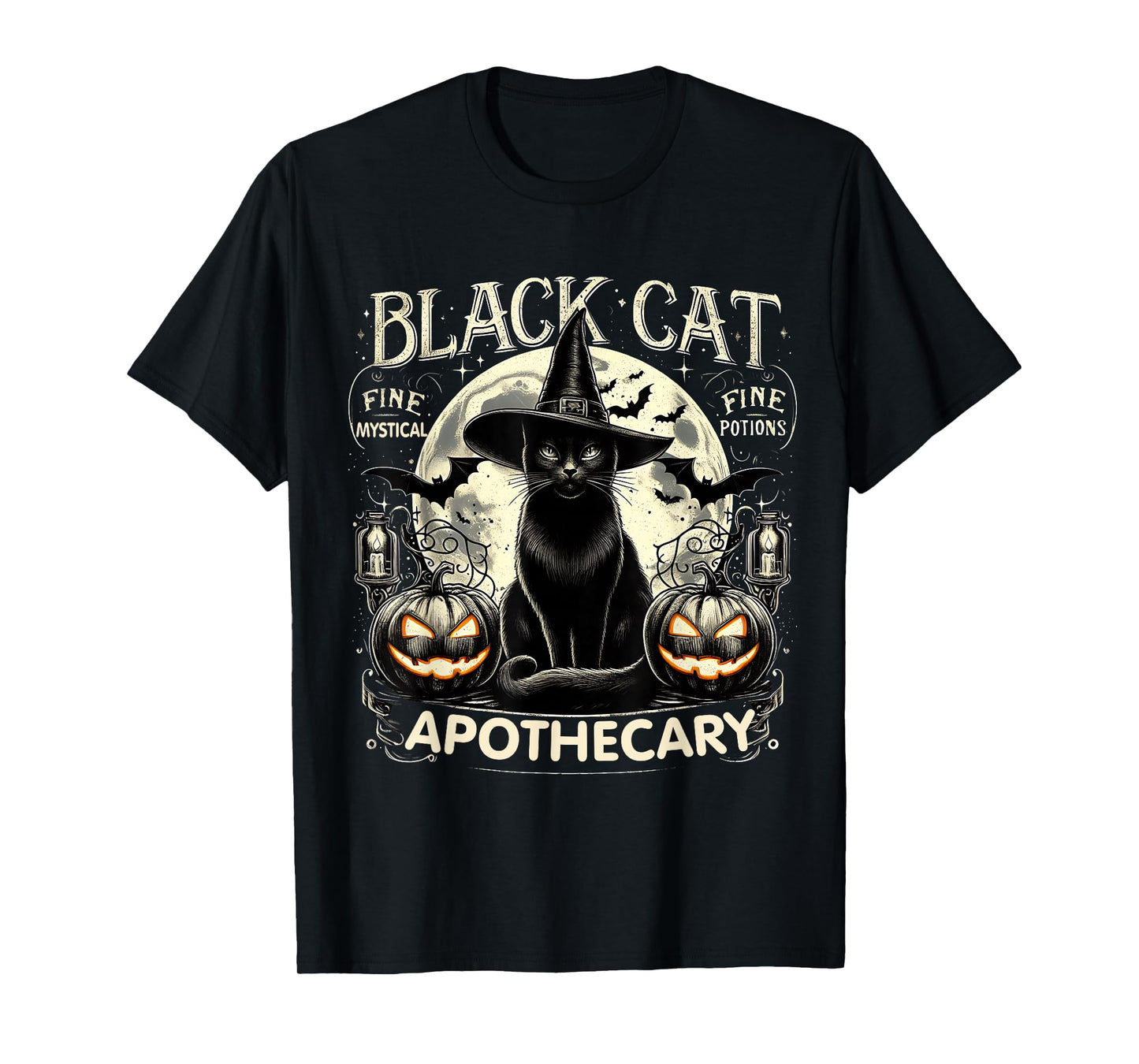 Black Cat Apothecary Vintage Halloween Gothic Art T-Shirt