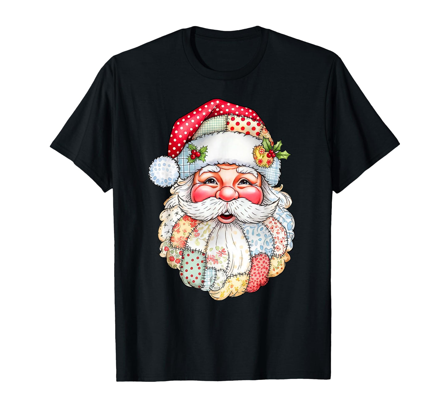 Patchwork Santa Claus Retro Christmas Preppy Men Women Kids T-Shirt
