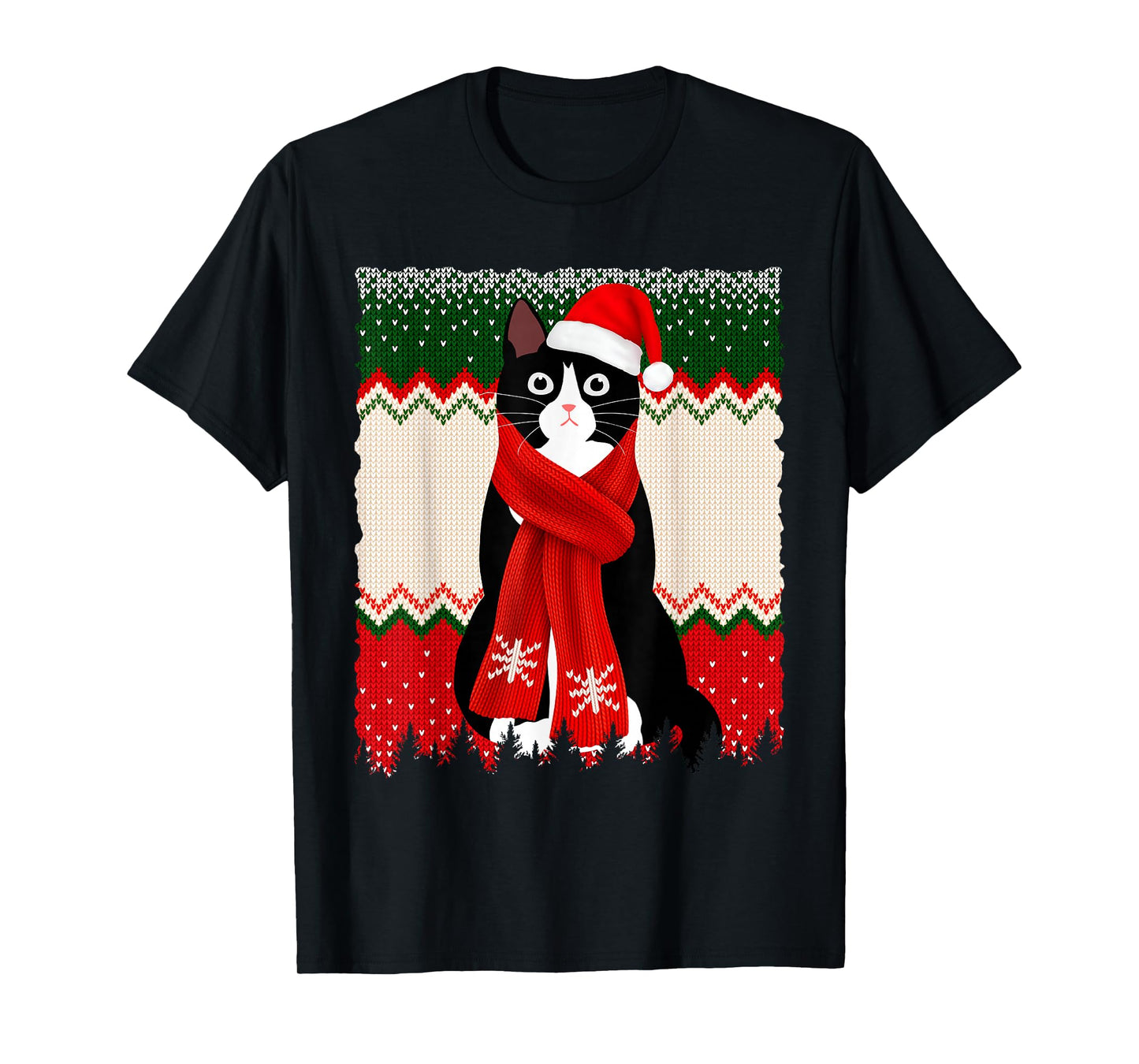Black Cat Christmas Santa Hat Meowy Cat Men Women Kids Funny T-Shirt