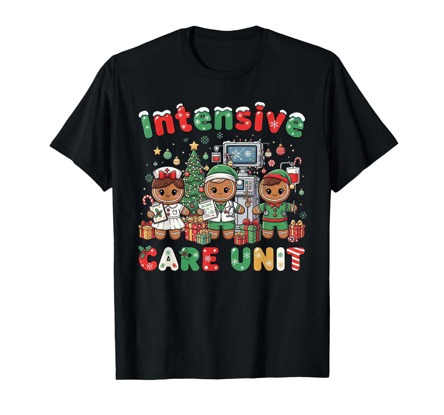 ICU Nurse Christmas Intensive Care Unit Gingerbread Xmas T-Shirt