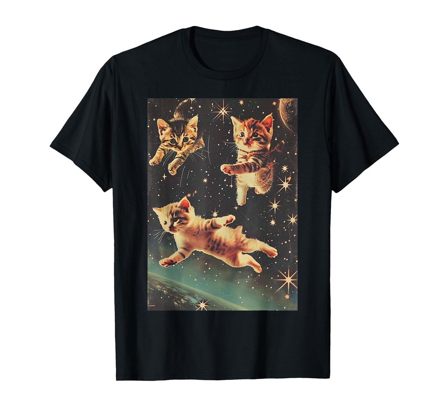 Funny Cat Kittens in Space Cute Retro Art Vintage T-Shirt