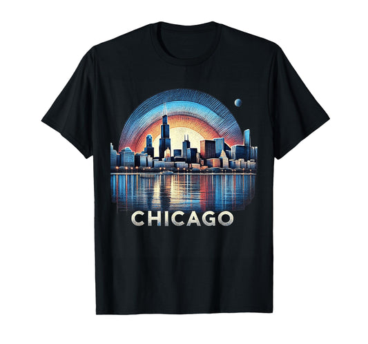 Vintage Chicago Illinois City Skyline Shirt Men Women Retro T-Shirt