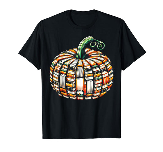 Vintage Book Pumpkin Autumn Fall Librarians Bookworm Teacher T-Shirt