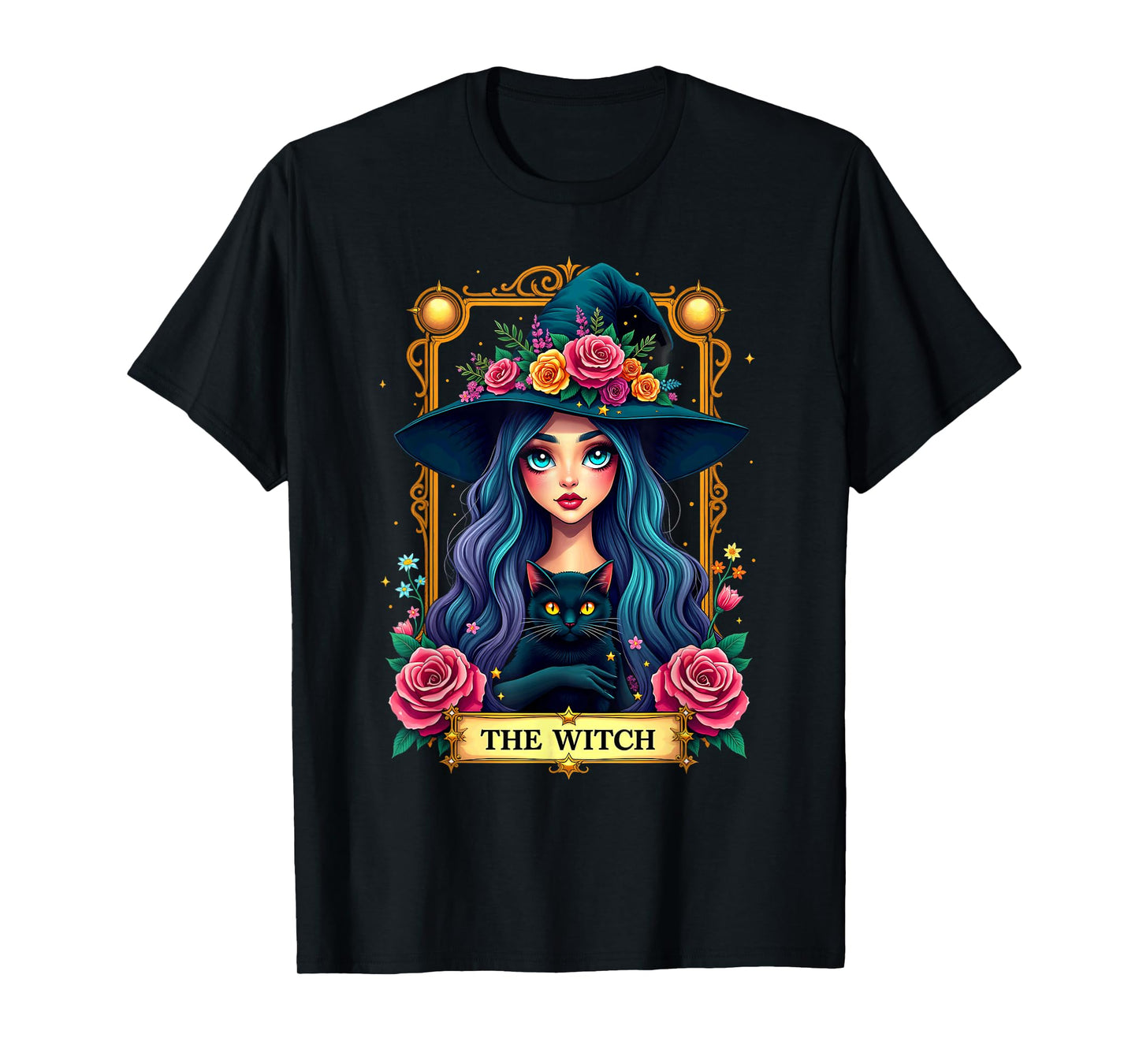 Gothic Tarot Card The Witch with Black Cat T-Shirt