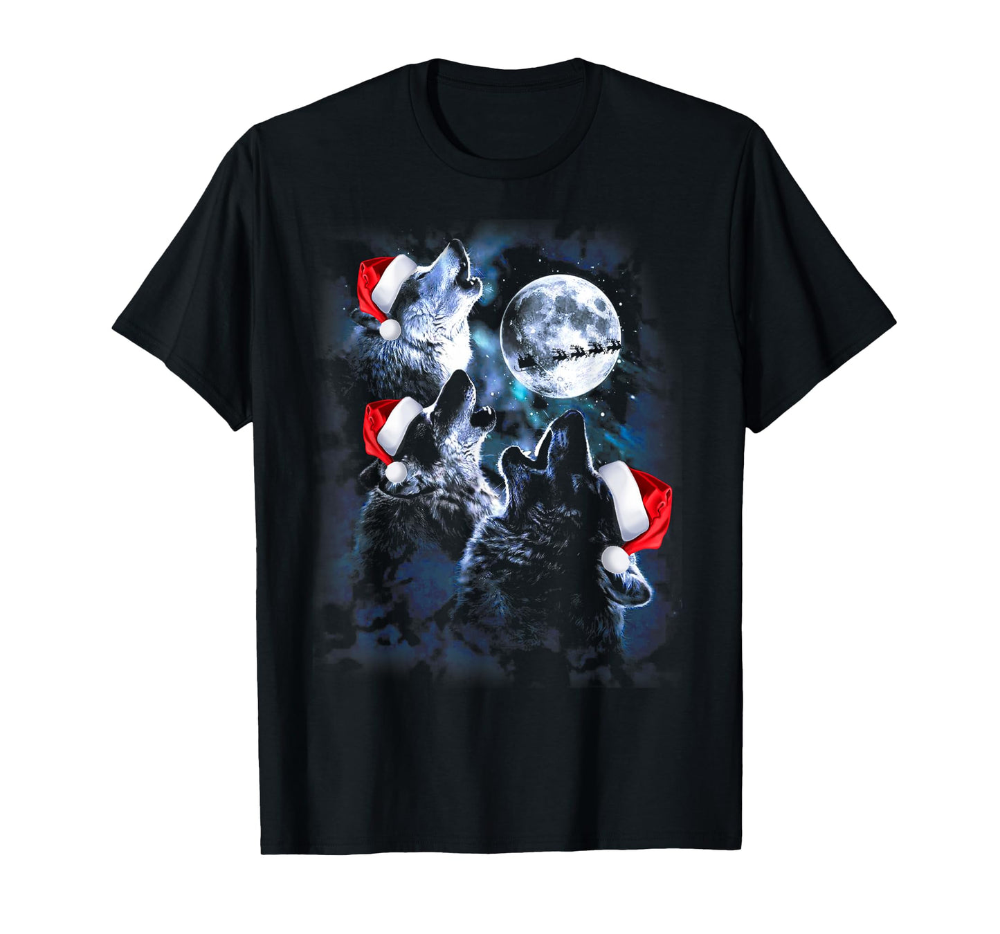 3 Wolves Howling Under Moon Christmas Santa Wolf Lover Women T-Shirt