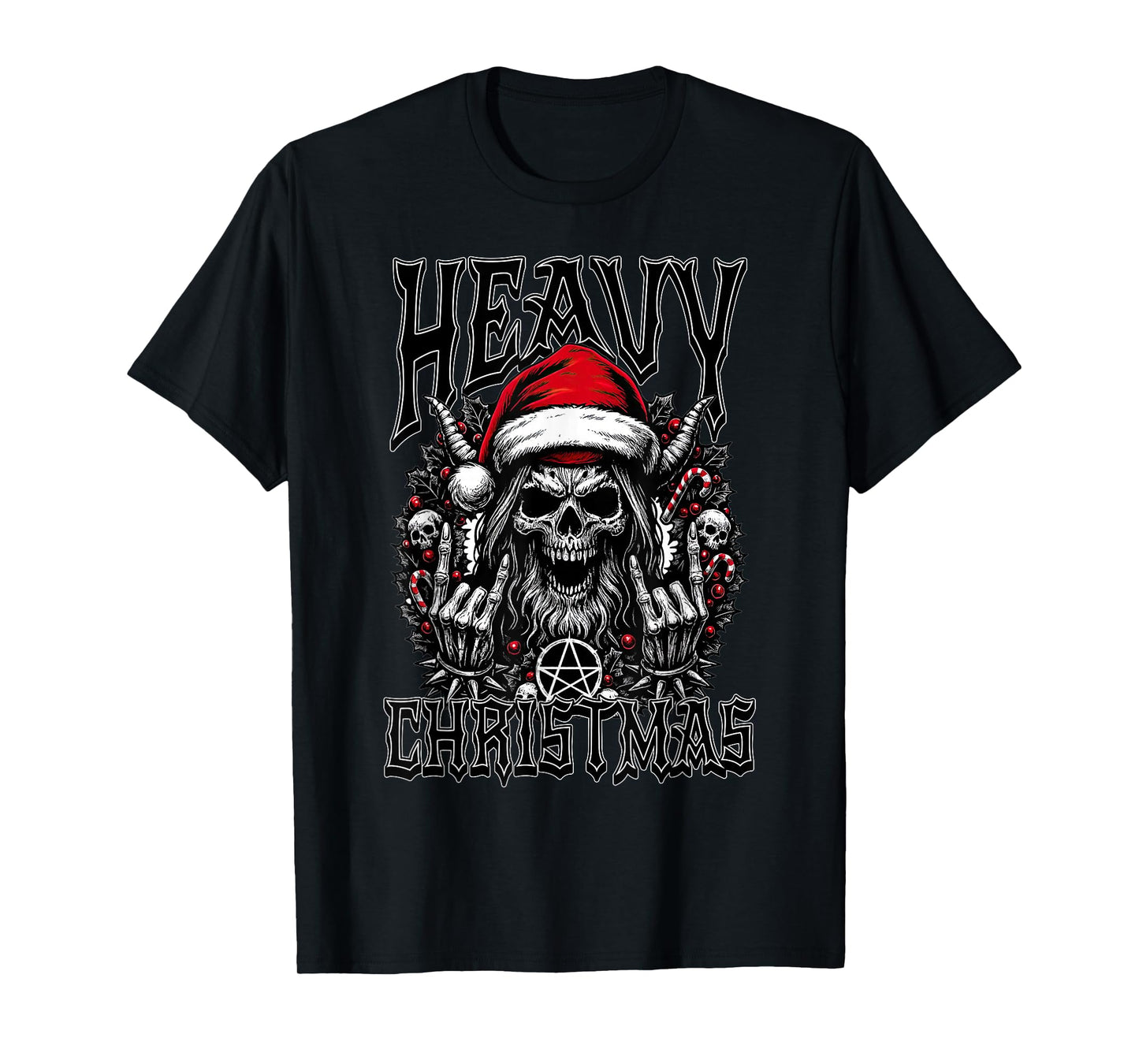 Heavy Christmas Creepy Demonic Santa Edgy Christmas T-Shirt