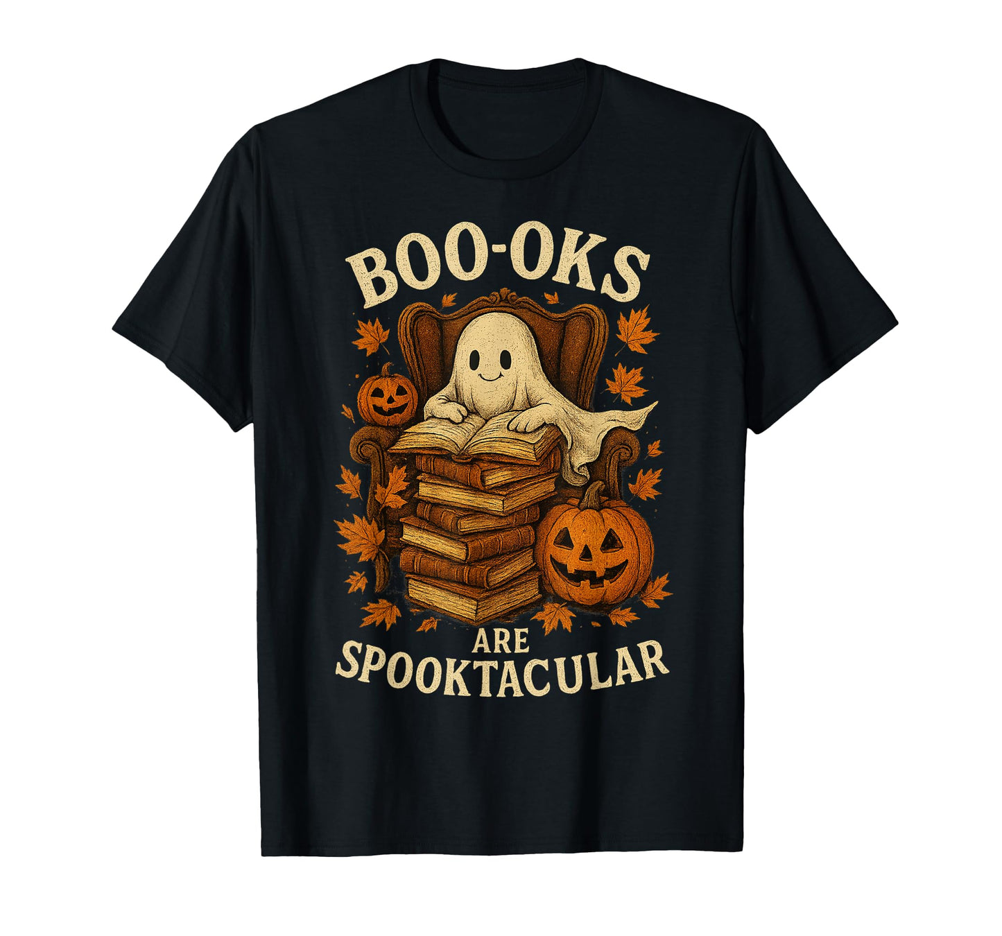 Vintage Ghost Book Reading Pumpkin Gothic Halloween Teachers T-Shirt