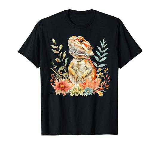 Vintage Bearded Dragon Floral Nature Lizard Reptile Lover T-Shirt