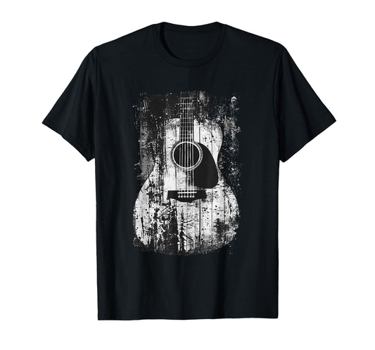 Acoustic Guitar, Vintage, Distressed, Rock & Roll Music. T-Shirt