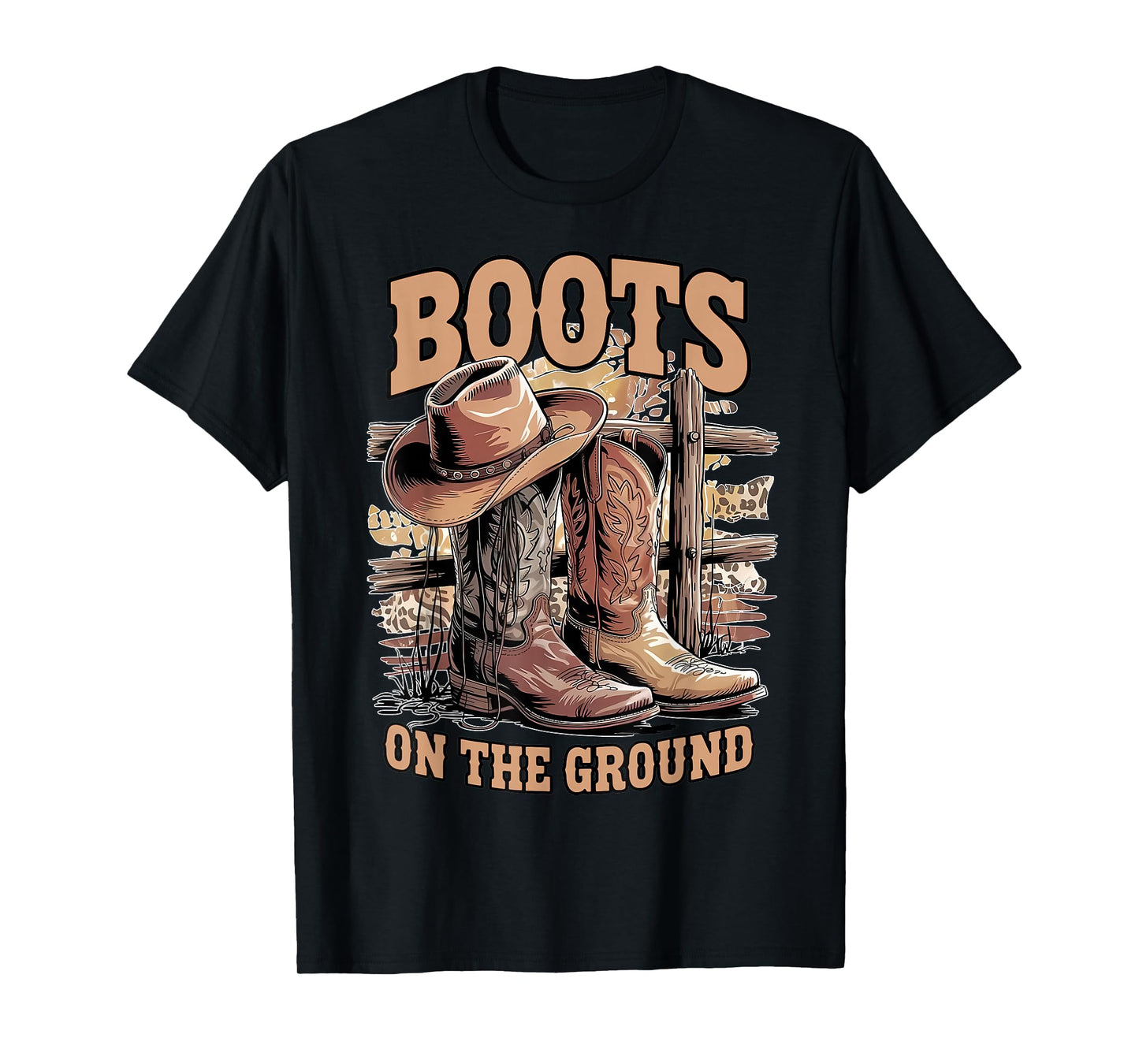 Retro Western Cowgirl Cowboy Hat Boots On Da Ground T-Shirt