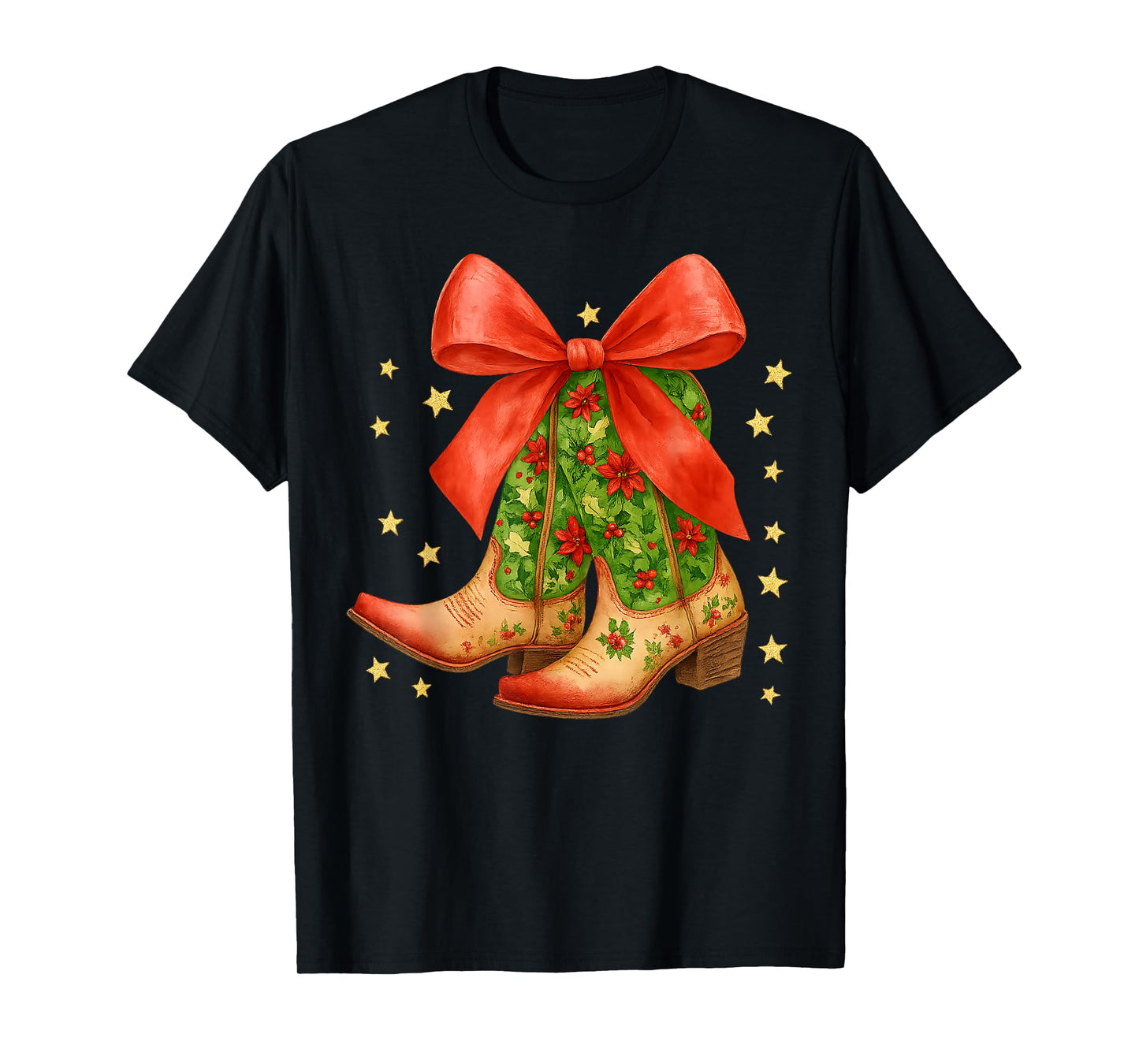 Cowgirl Boots Christmas Coquette Bow Western Country Girls T-Shirt