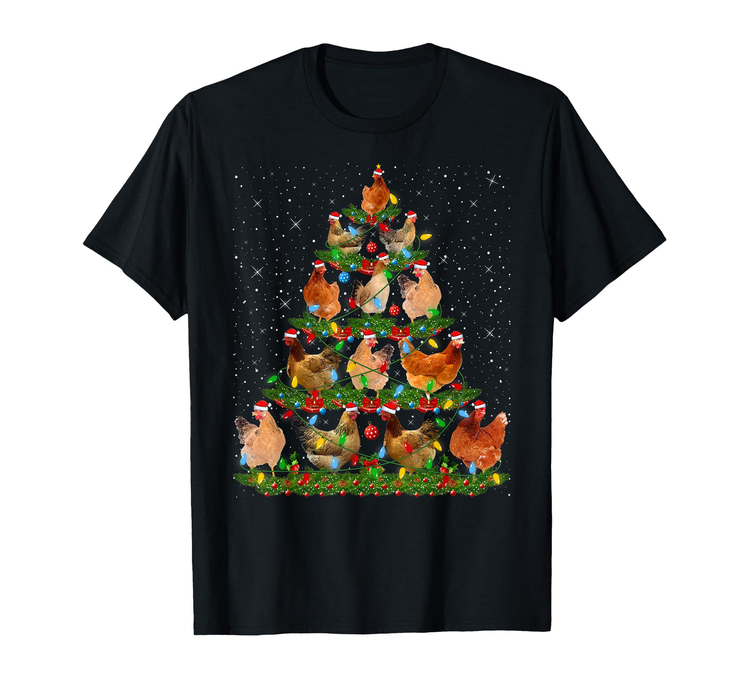 Chicken Xmas Tree Lights Funny Farm Animal Chicken Christmas T-Shirt