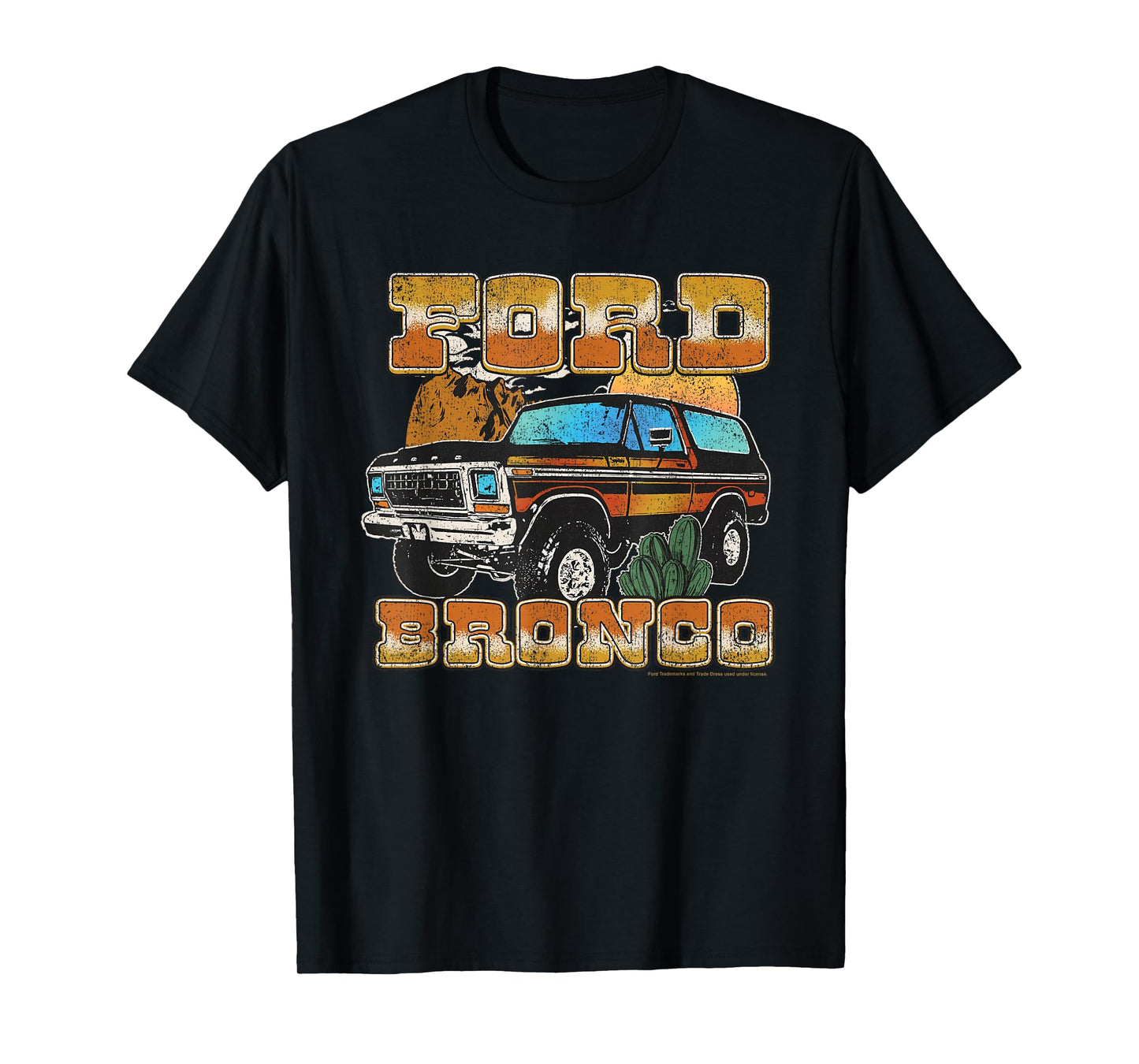Ford - Vintage Bronco Desert Scene With Mountains And Cacti T-Shirt