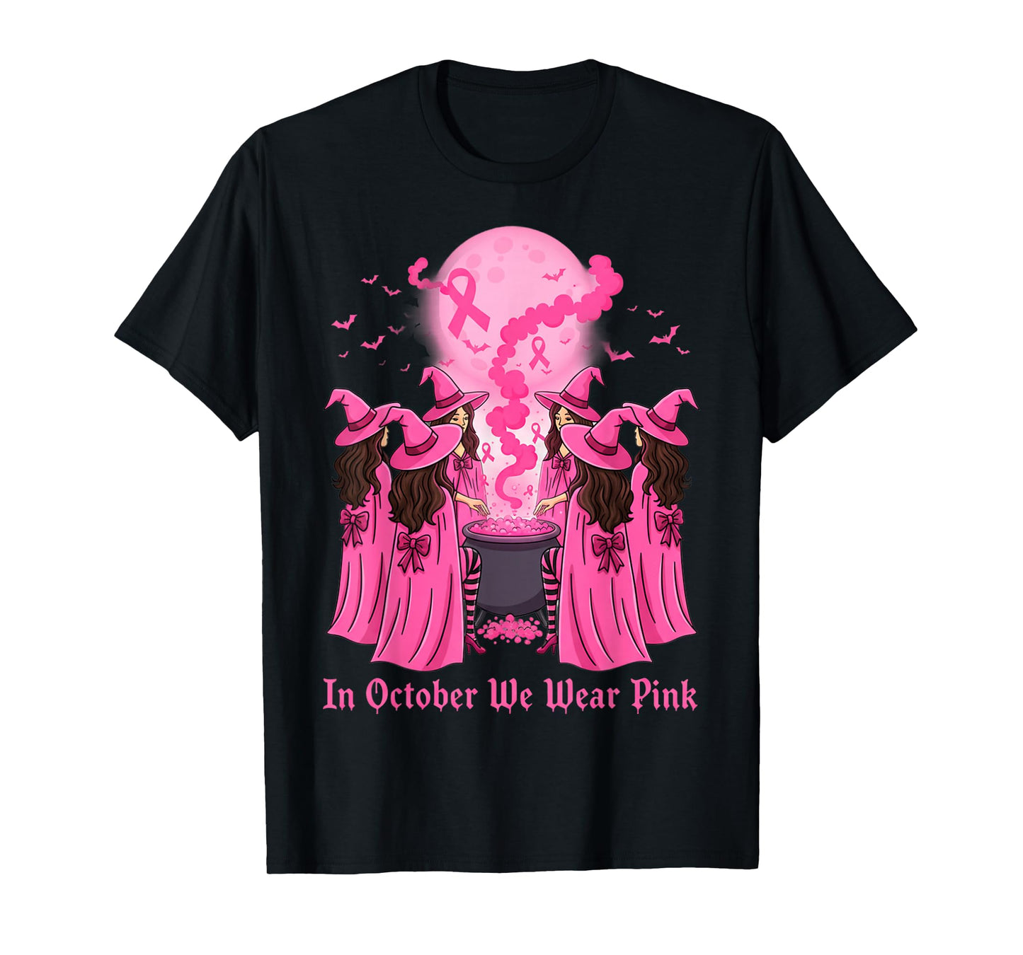 October We Wear Pink Witch Halloween Breast Cancer Awareness T-Shirt