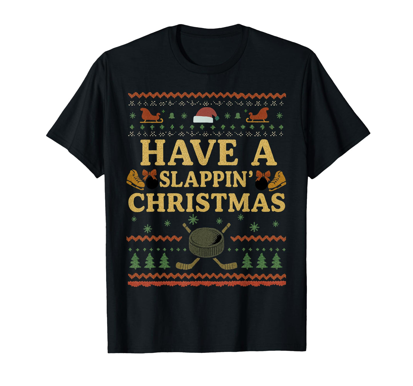 Have a Slappin' Christmas Ice Hockey Vintage Funny Xmas T-Shirt