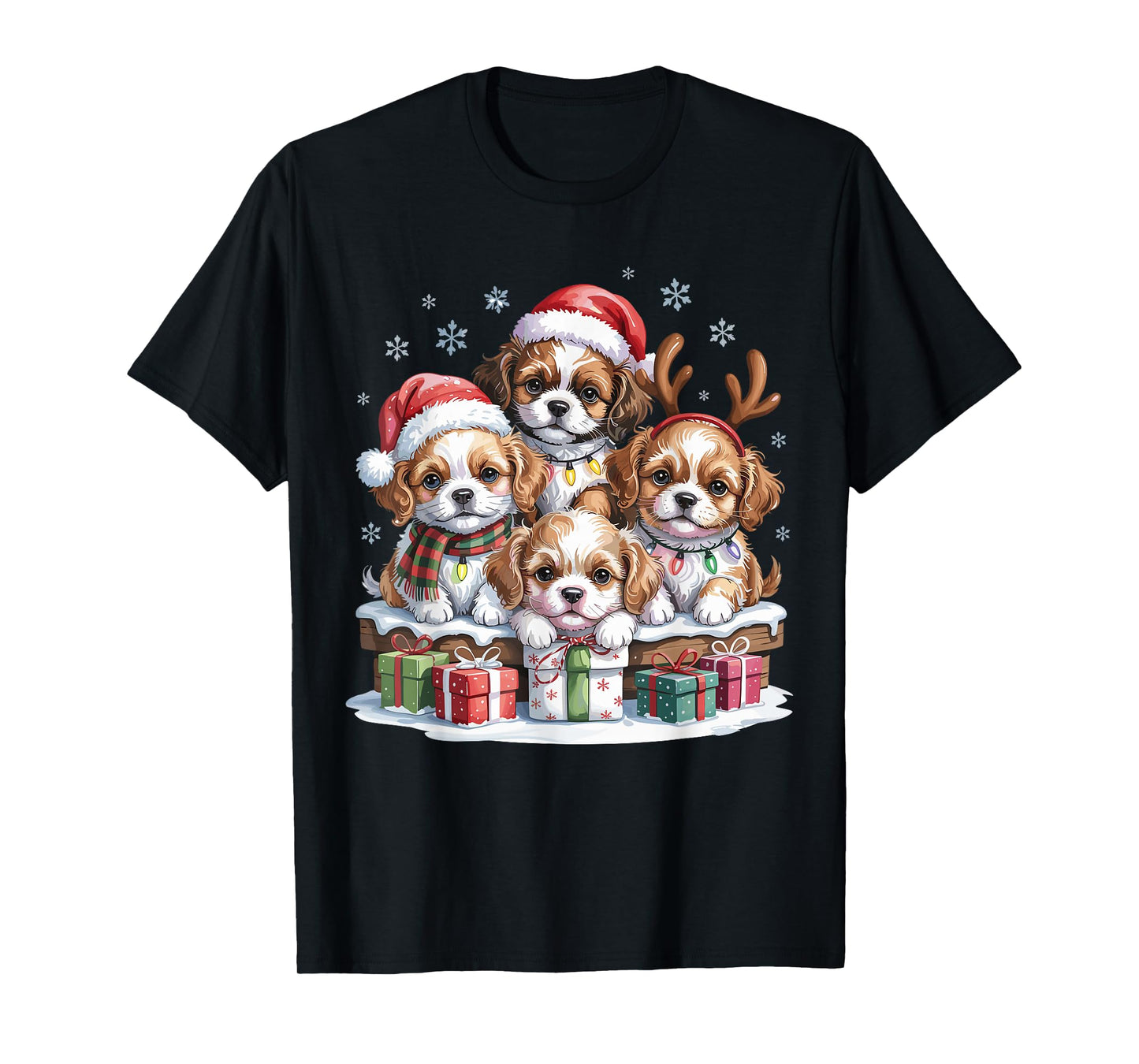 Cute Cavachon Christmas Puppies Dog Lovers Funny Holiday T-Shirt