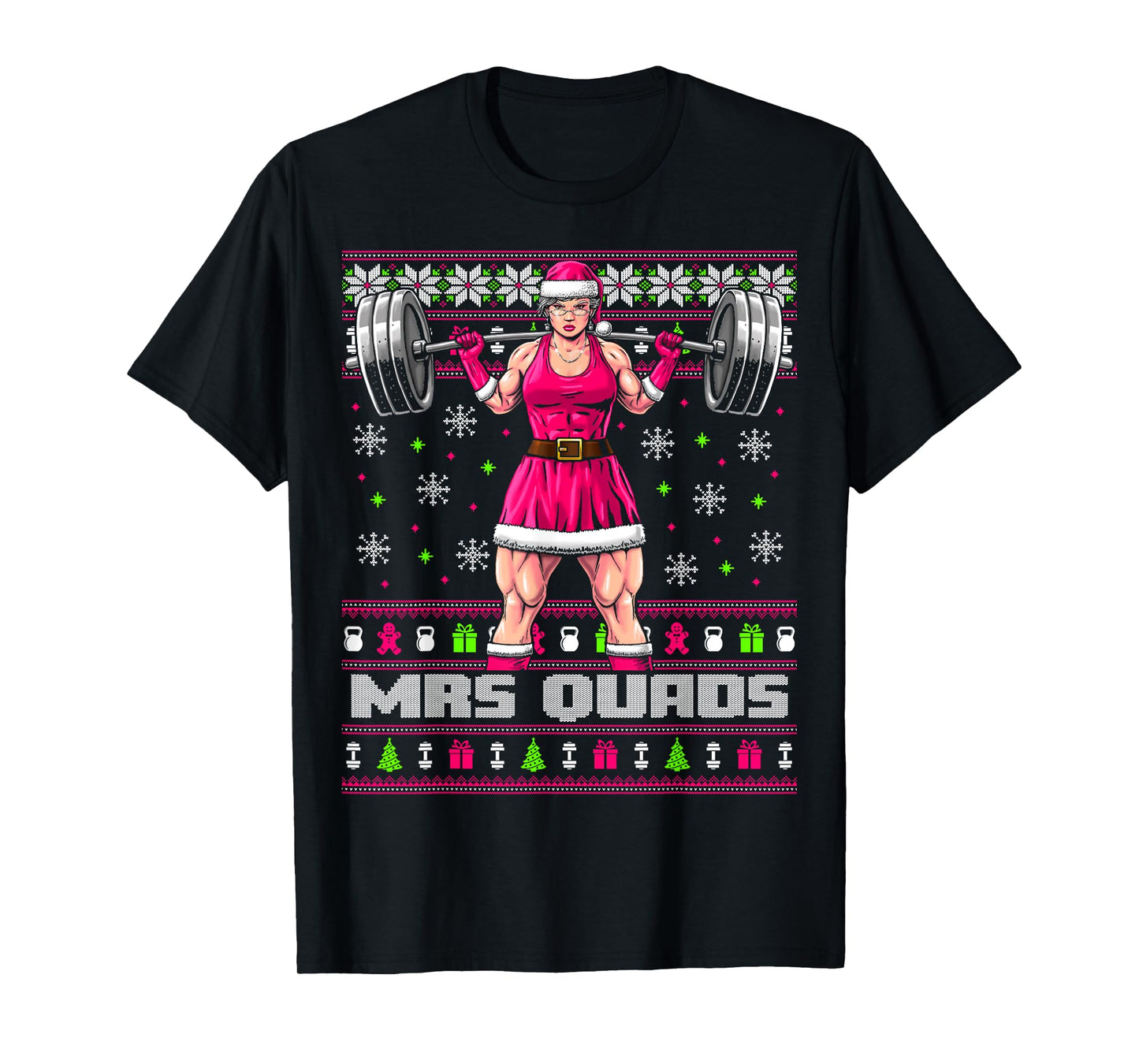 Mrs. Quads Funny Gym Ugly Christmas Sweater Women Cute Pink T-Shirt