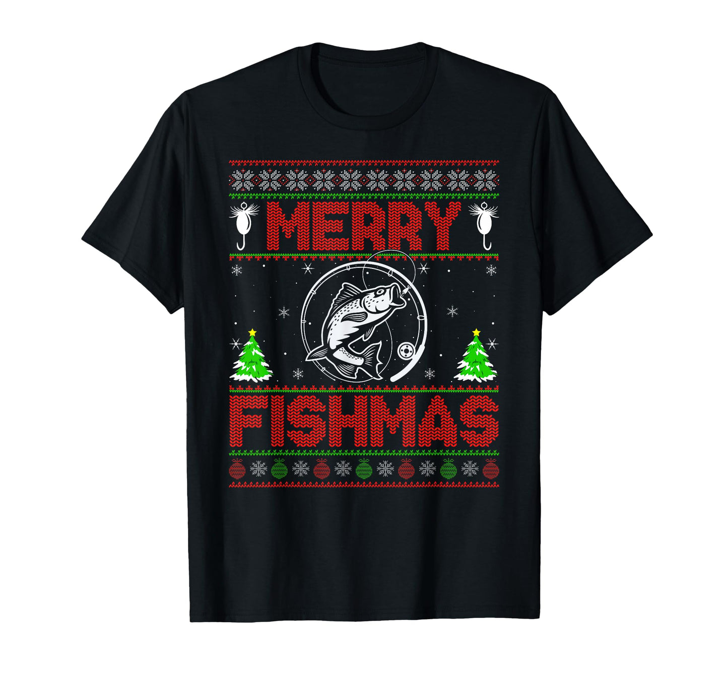 Merry Fishmas Bass Fish Fishing Ugly Christmas Sweater Xmas T-Shirt