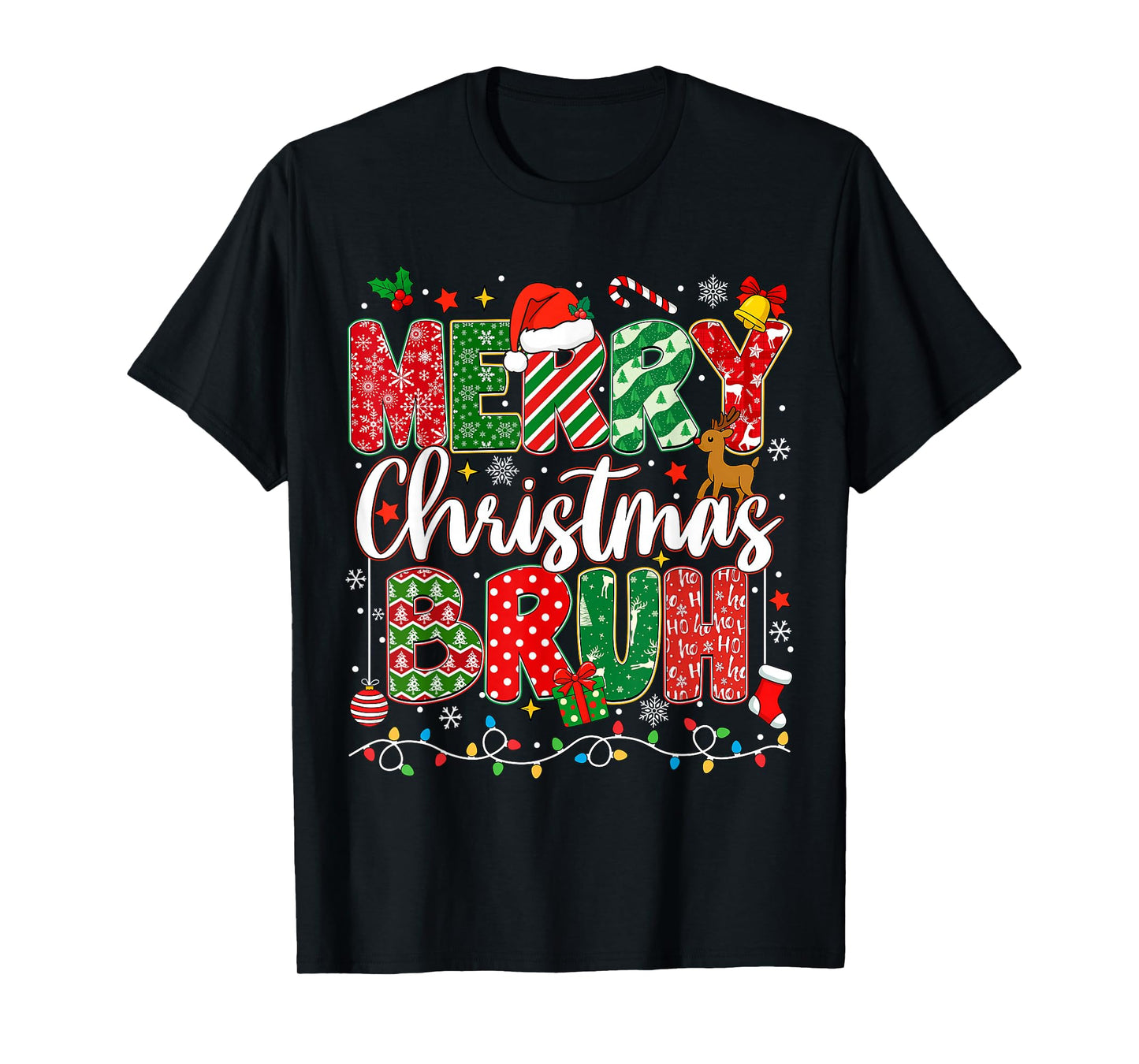 Merry Christmas Bruh Funny Meme Bro Greeting Teens Boys Men T-Shirt