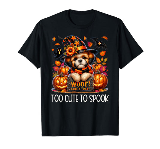 Fall and Halloween Shih Tzu Puppy is Too Cute to Spook T-Shirt