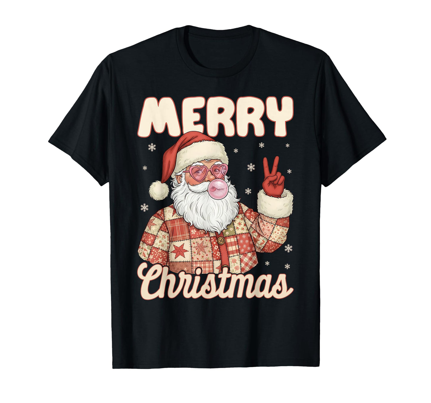 Patchwork Santa Claus Xmas Merry Christmas Men Women T-Shirt
