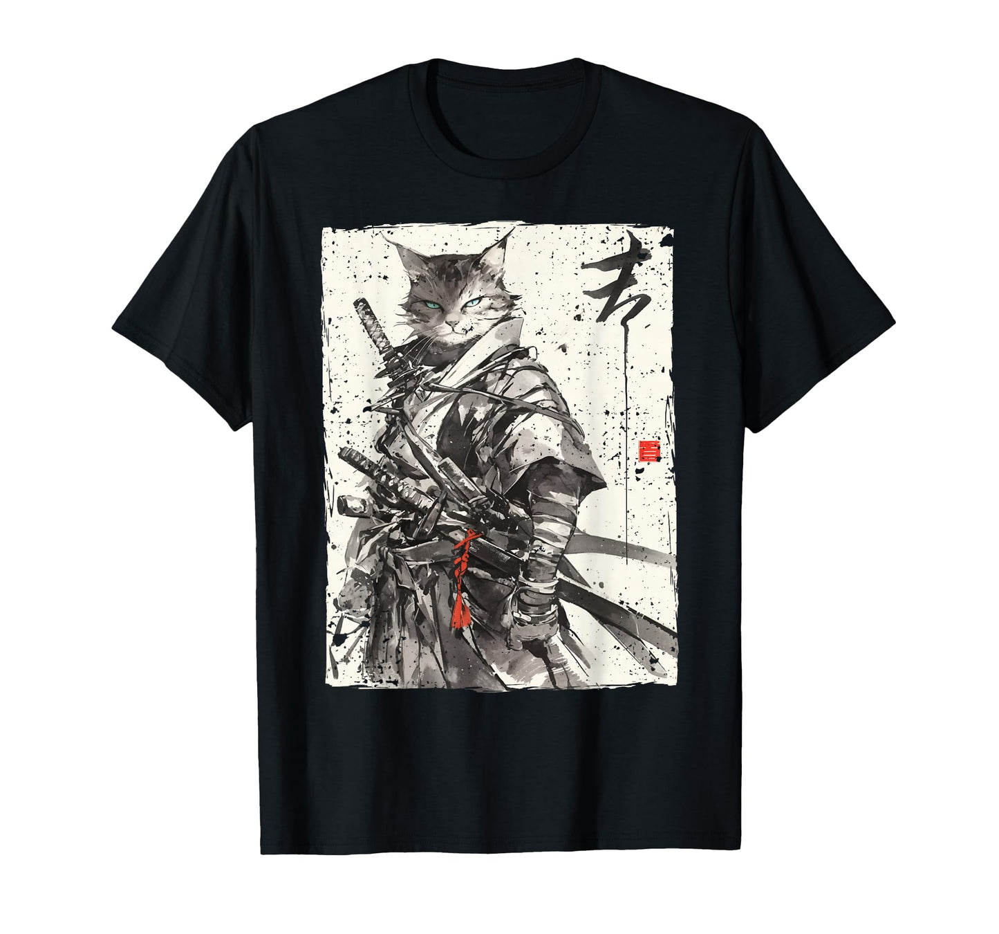 Samurai Cat Warrior Ukiyo Ink Artwork Cat Samurai T-Shirt