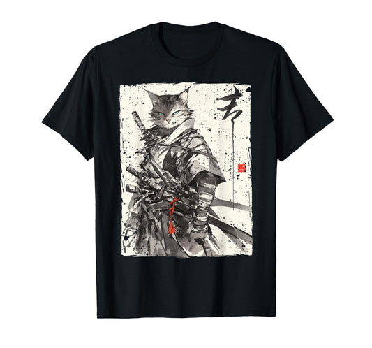 Samurai Cat Warrior Ukiyo Ink Artwork Cat Samurai T-Shirt