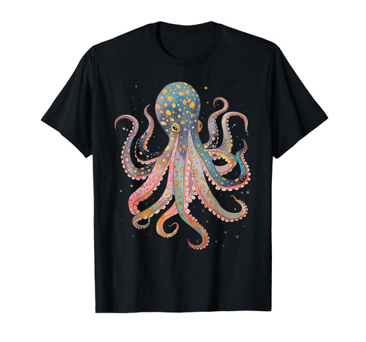 Octopus Floral Vintage Flowers Squid Kraken Scuba Diving T-Shirt