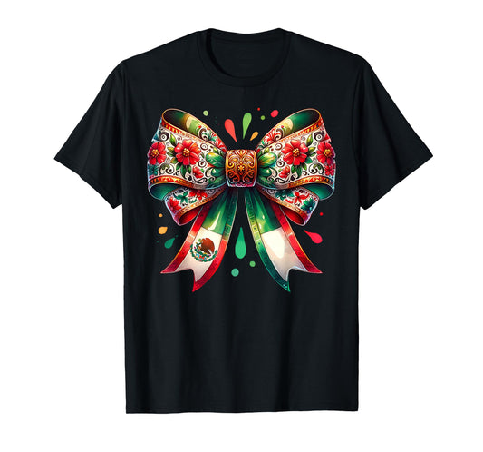 Coquette Ribbon Bow Mexican Flag Festive Latino Pride T-Shirt