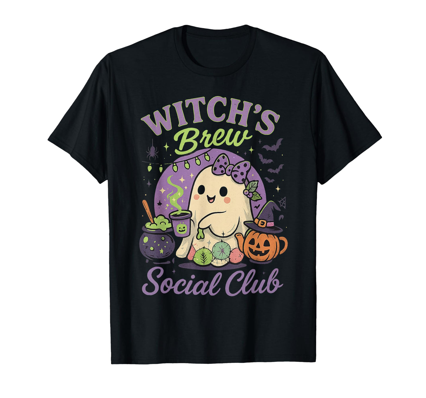 Witch's Brew Social Club Cute Ghost Cauldron Coffee T-Shirt