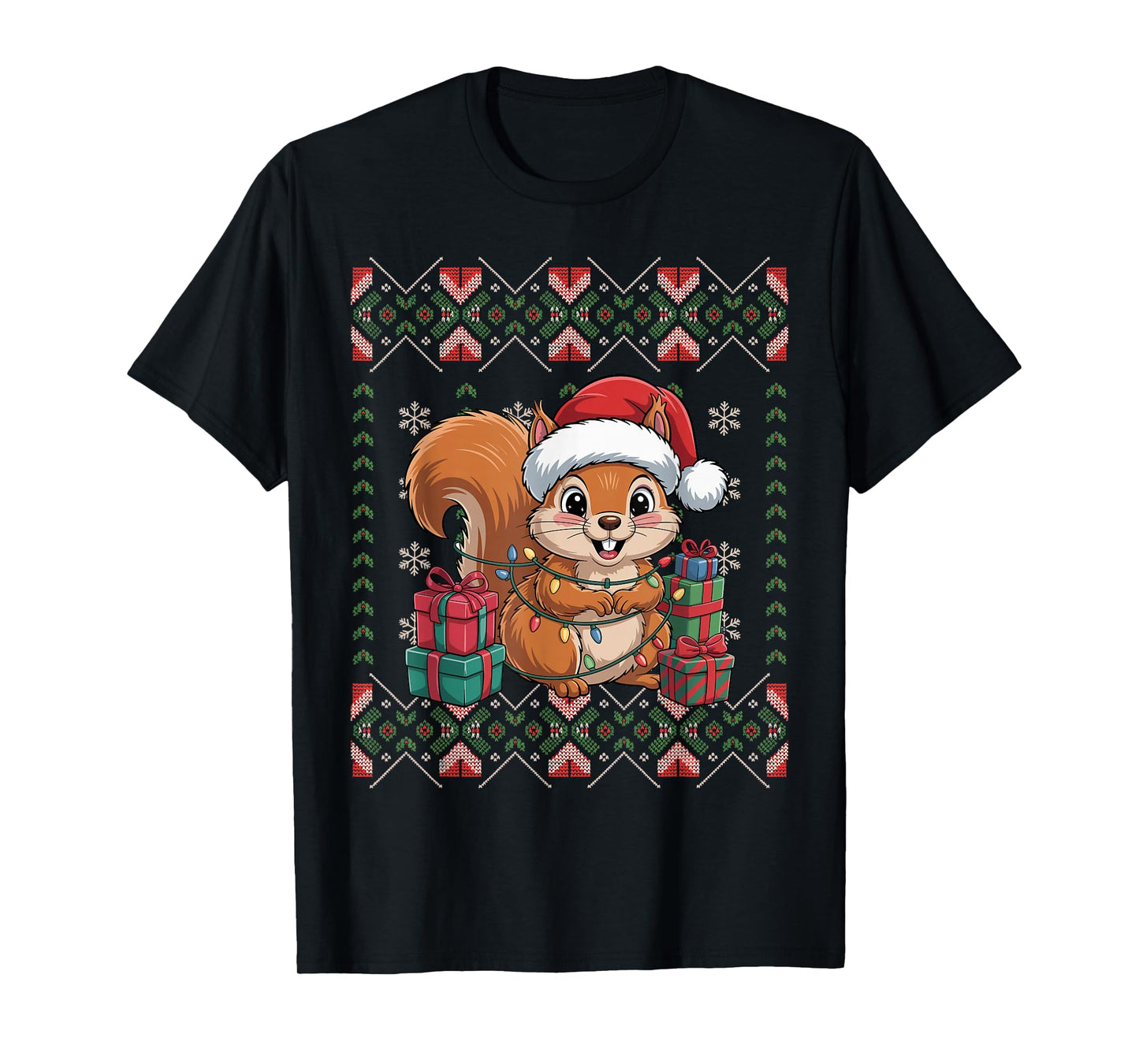 Santa Squirrel Christmas Ugly Sweater Funny Holiday Pajamas T-Shirt