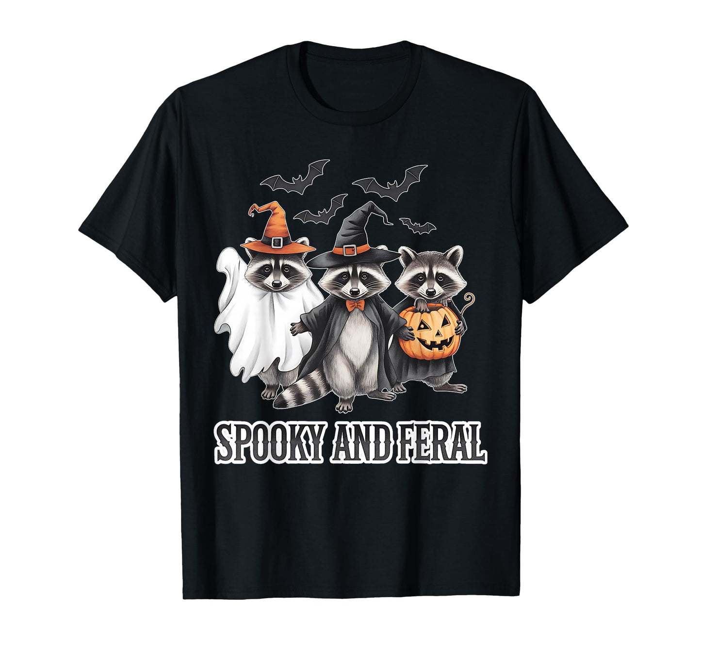Spooky Raccoon Halloween Cute Ghost Witch Pumpkin Costume T-Shirt