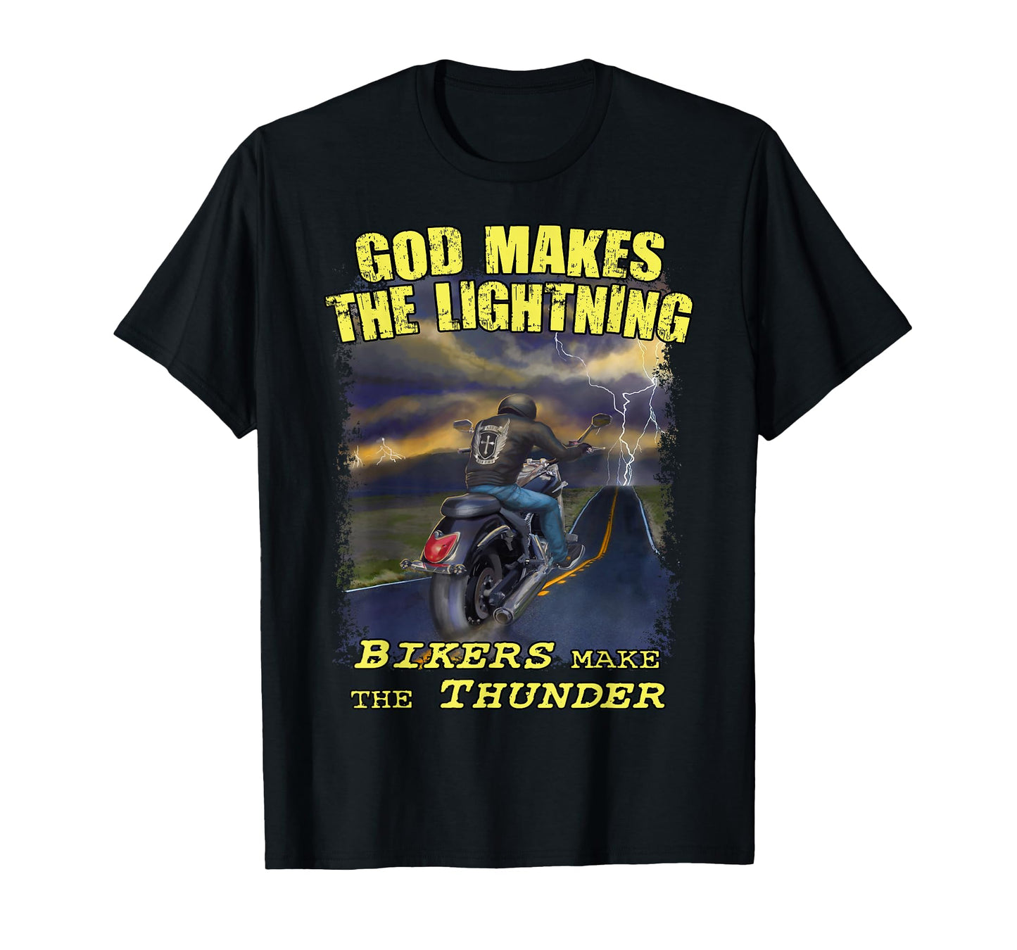 God Lightning Christian Biker Shirt Motorcycle Jesus Design T-Shirt