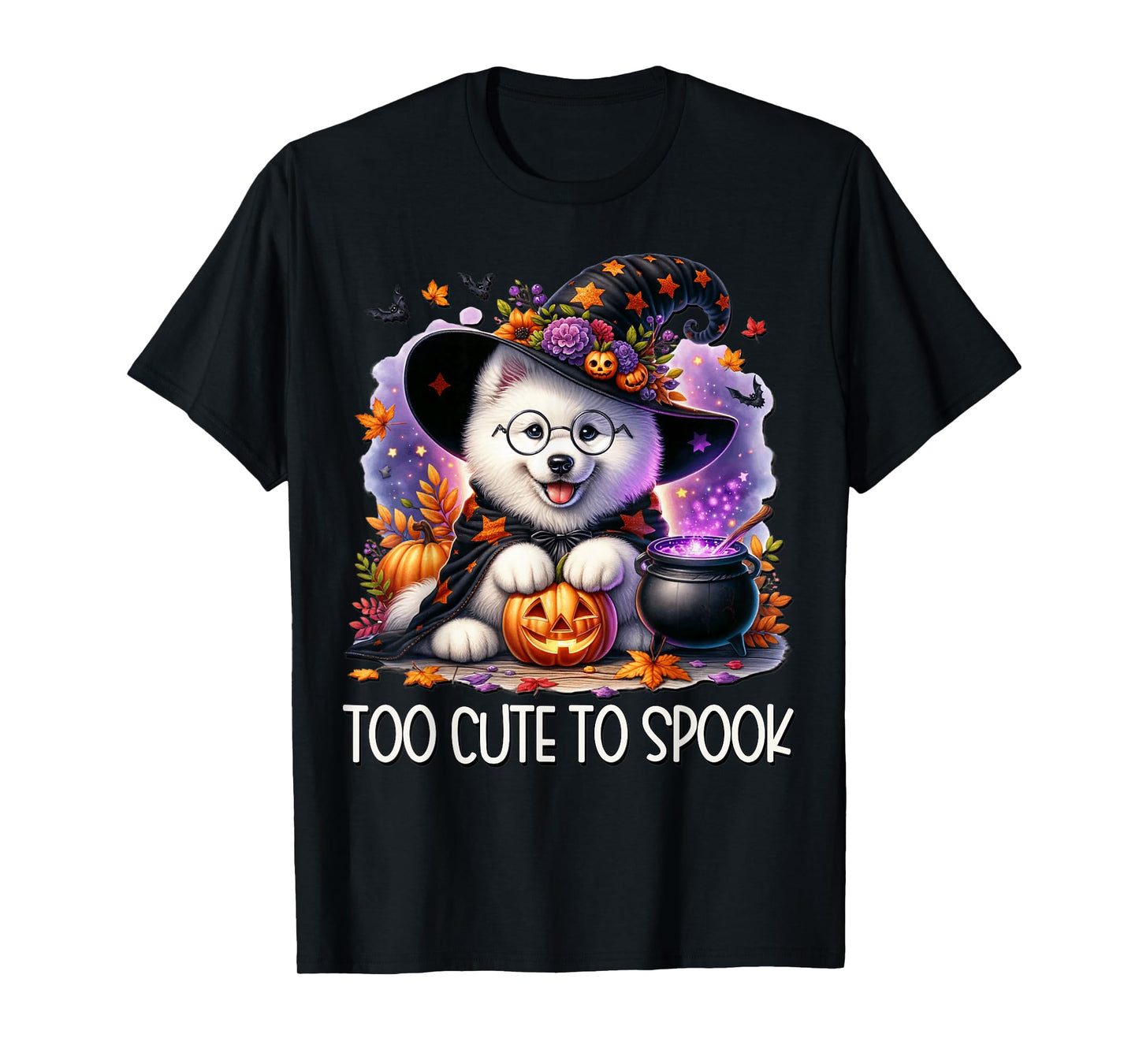 Halloween Samoyed Puppy is Too Cute to Spook for Witch T-Shirt