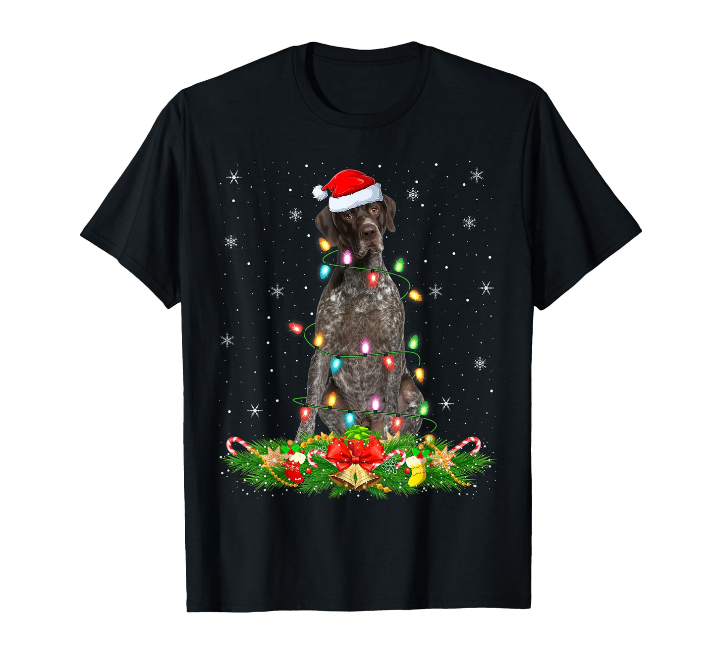 German Shorthaired Pointer Dog Christmas Lights Santa Xmas T-Shirt