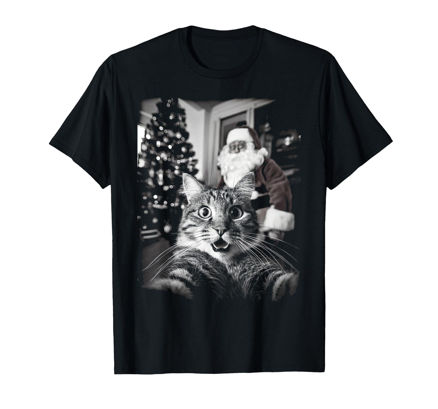 Cat Selfie with Surprised Santa Funny Christmas Vintage T-Shirt