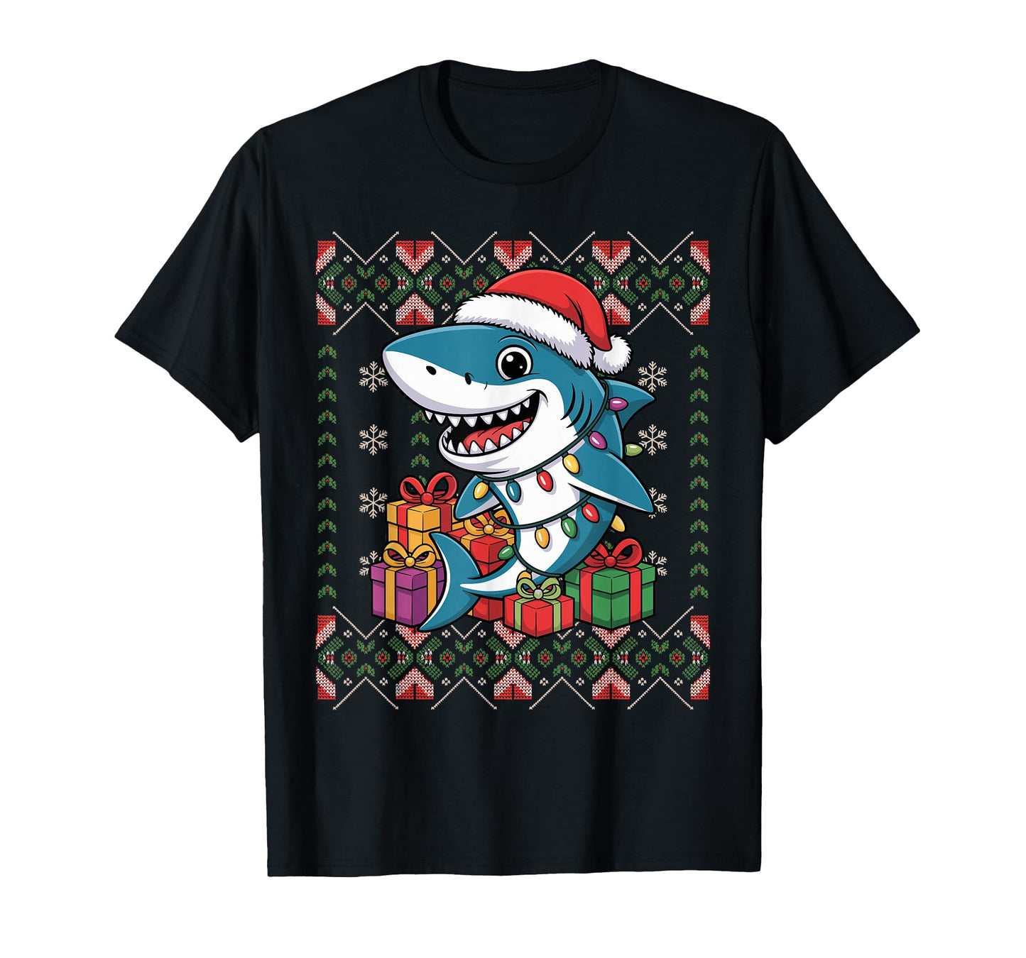 Santa Shark Christmas Ugly Sweater Funny Holiday Pajamas T-Shirt