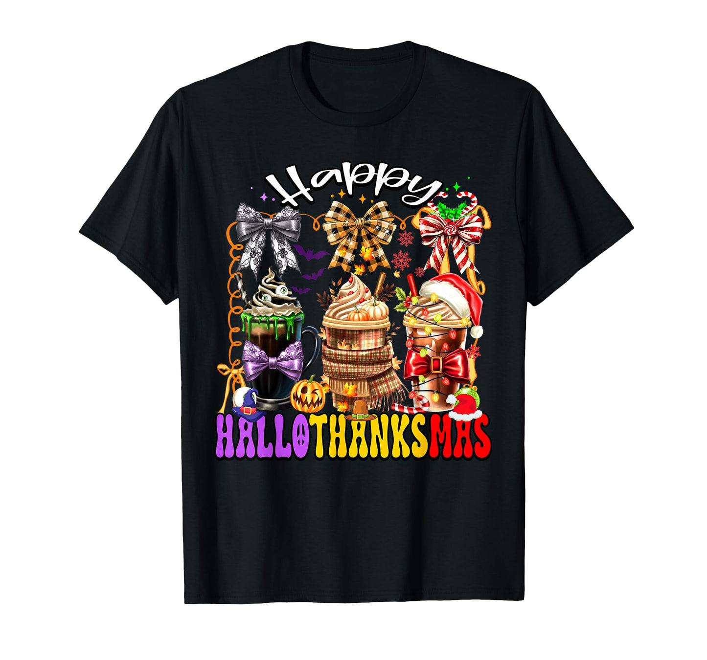 Hallothanksmas Coffee Latte Halloween Thanksgiving Christmas T-Shirt