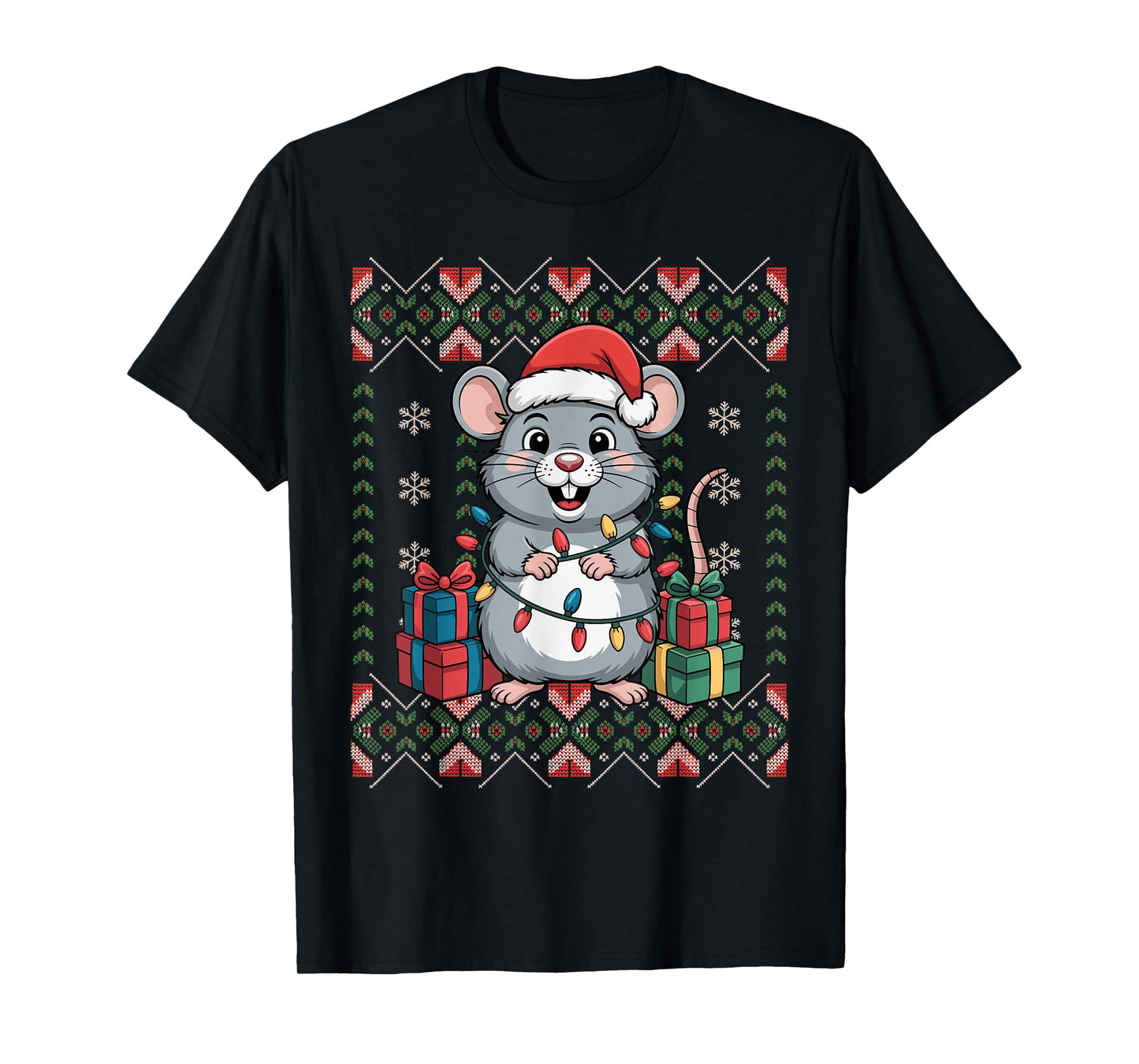 Santa Rat Christmas Ugly Sweater Funny Holiday Pajamas T-Shirt