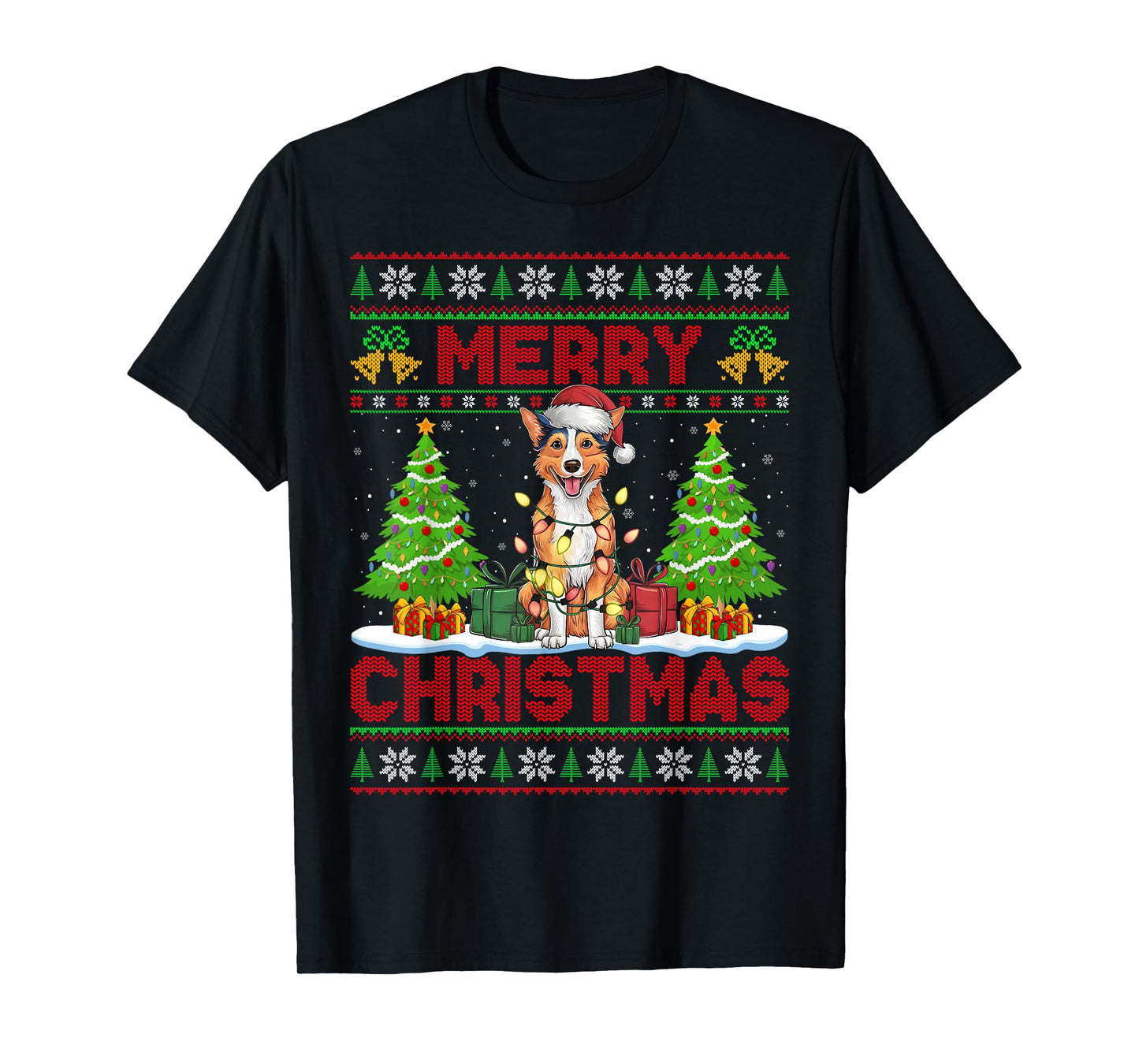 Australian Kelpie Ugly Christmas Sweater Pet Dog Lights Xmas T-Shirt