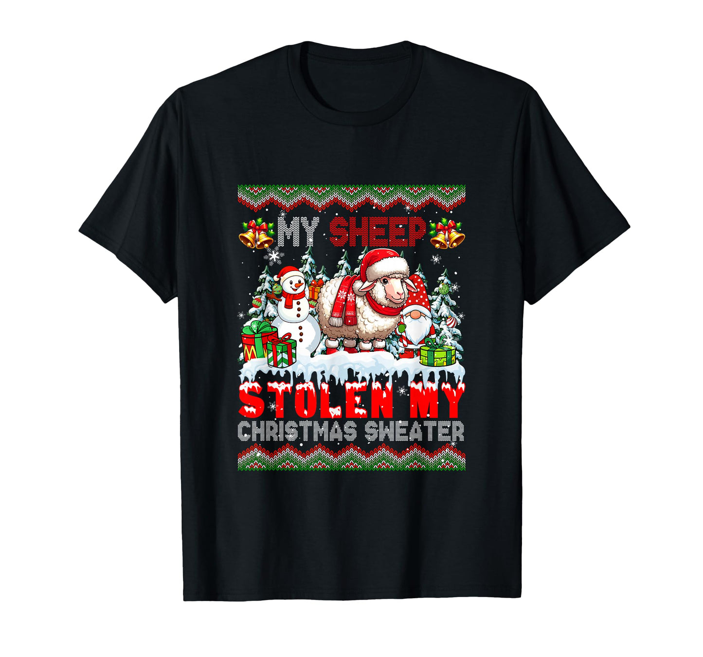 My Sheep Stolen My Christmas Sweater Santa Dog Gnome T-Shirt