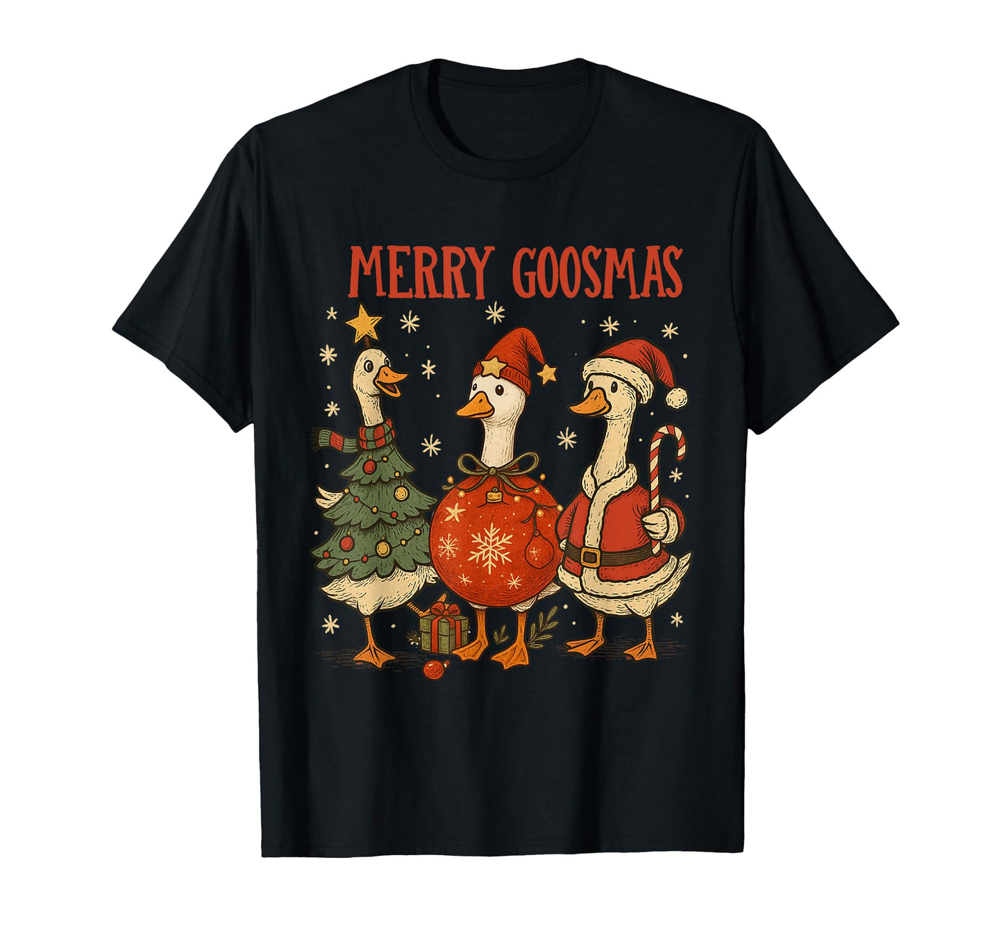 Vintage Merry Goosmas Funny Goose Santa Christmas Cute Xmas T-Shirt