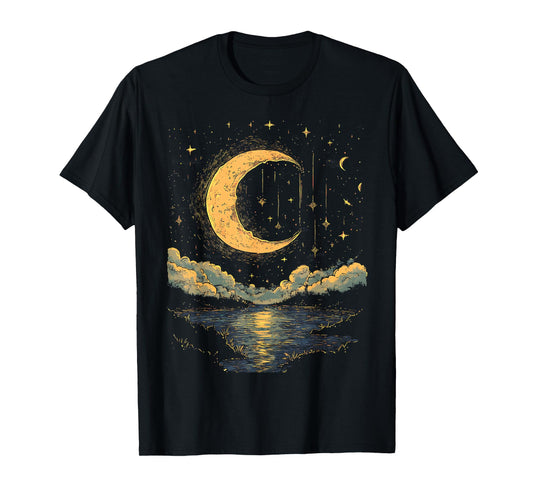 Boho Aesthetic Hippie Celestial Vintage Half Moon water T-Shirt