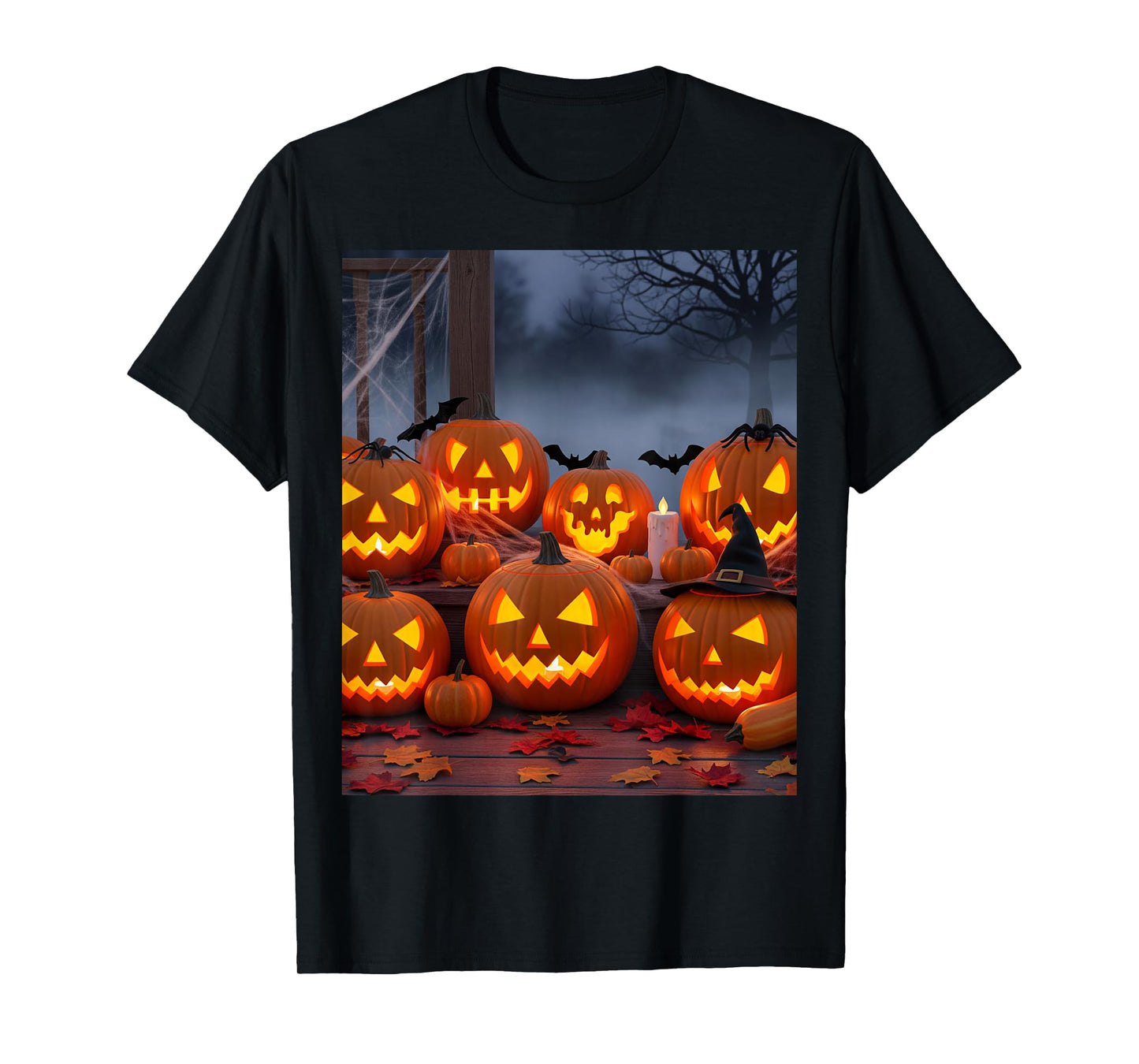 Carved Halloween Pumpkins on Porch T-Shirt