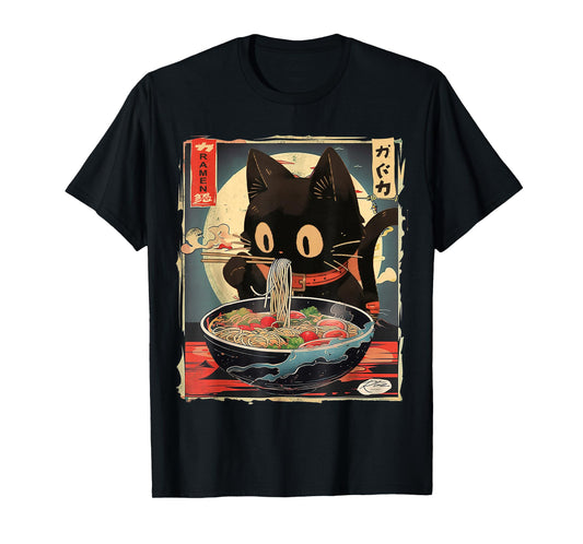 Cat Ramen Manga Anime for Kids Boys Girls Teens Kawaii Cat Eating Ramen Noodles Anime Gift Girls Teens T-Shirt