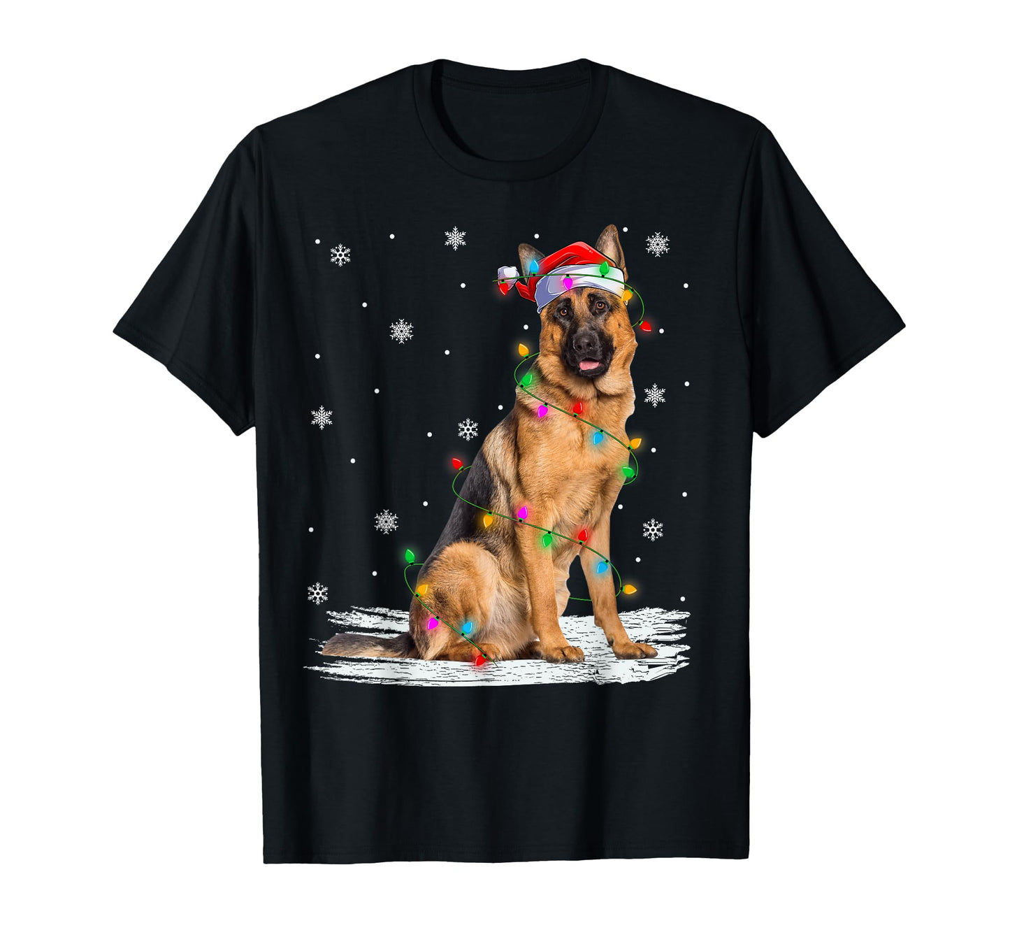 German Shepherd Dog Christmas Lights Santa Hat Dog Xmas T-Shirt