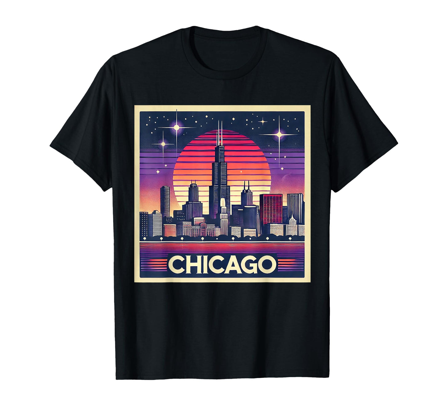 Vintage Chicago Illinois City Night Skyline Shirt Men Women T-Shirt