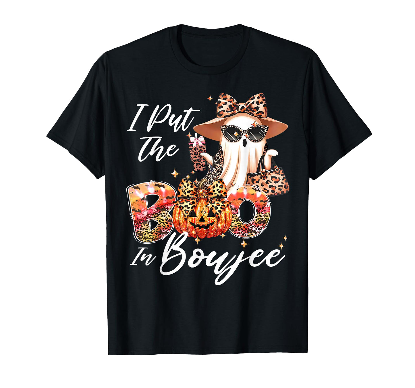 I Put The Boo in Boujee Cute Leopard Boujie Ghost Halloween T-Shirt