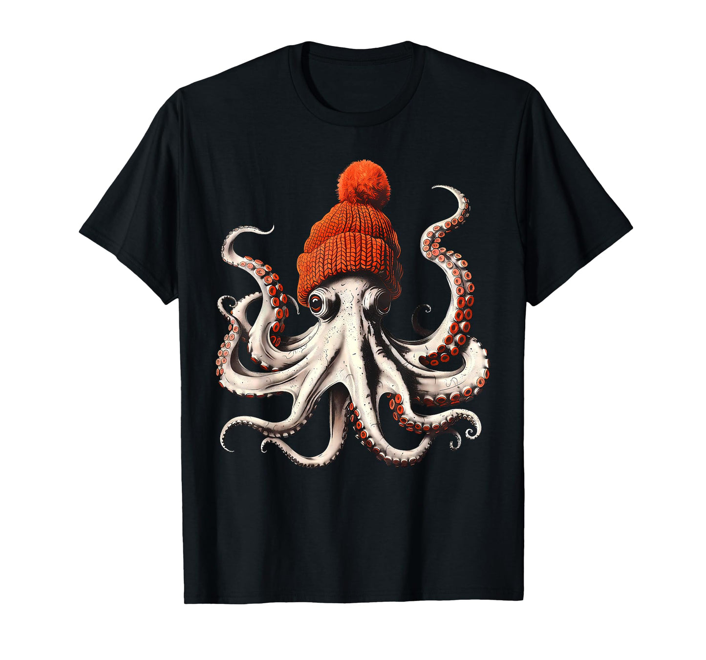 Octopus Wearing Beanie Retro Graphic Marine Biology Ocean T-Shirt